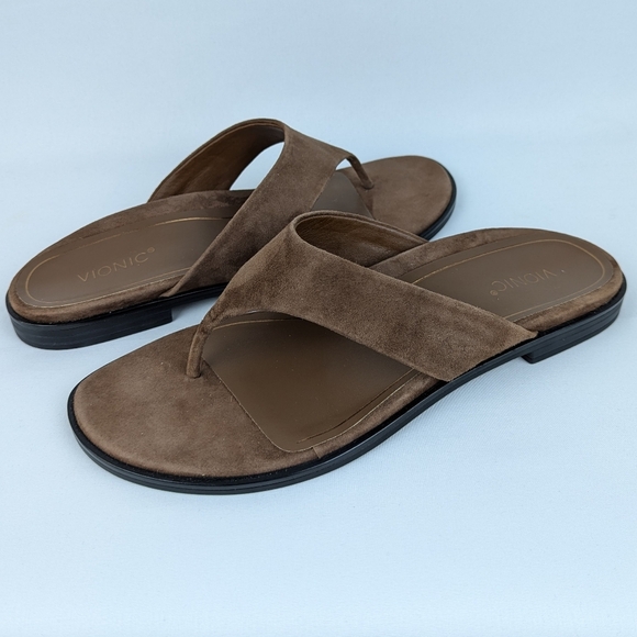 Vionic Agave Sandal Suede Thong Comfort Toe Post Monks Robe Brown 10 EU41 NWOB - Picture 1 of 13